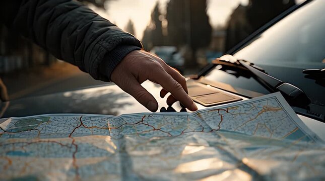 Person Planning Route on a Map.