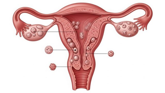 A detailed illustration of the female reproductive system highlighting the uterus and fallopian tubes