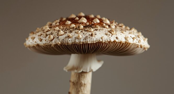 Toxic basidiomycete fungus Amanita with distinctive cap pattern