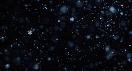 Obraz premium Seasonal change illustrated by white snowflakes floating on a black backdrop