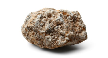 Obraz premium Natural rock sample of conglomerate with rounded gravel and carbonate cement isolated on white background