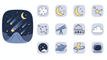 Astronomy Icons Set Space Celestial Objects and Phenomena. © ryu