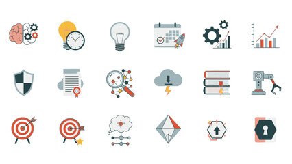 Collection of Business and Technology Icons Representing Various Concepts.