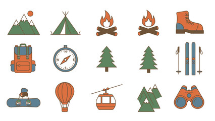 Collection of Outdoor Adventure and Travel Icons. © ryu