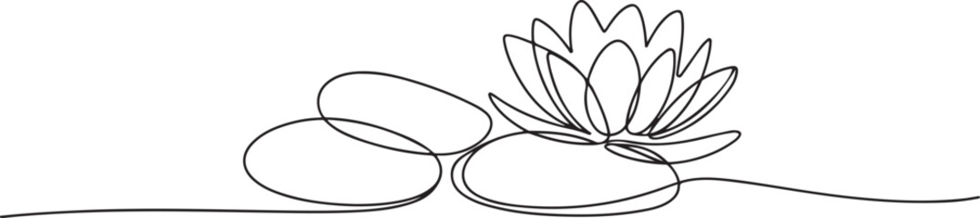 Continuous one line drawing of Stones and Lotus flower. Single line drawing illustration of Lotus flower and Stone. one line Art icon drawing vector