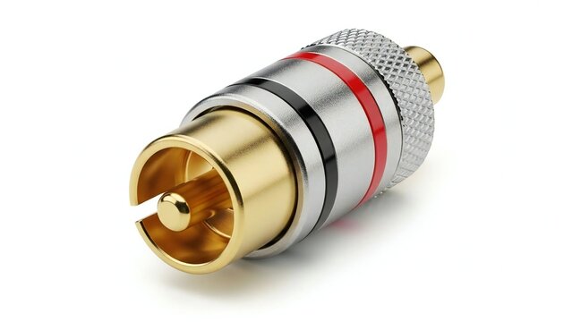 Detailed rca audio video connector with gold and silver elements on an isolated white background