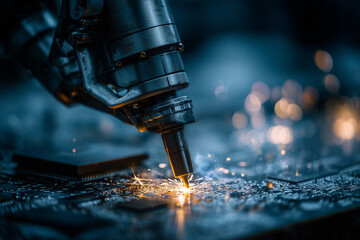 Close-up of automated micro-welding in a high-tech facility, generative ai