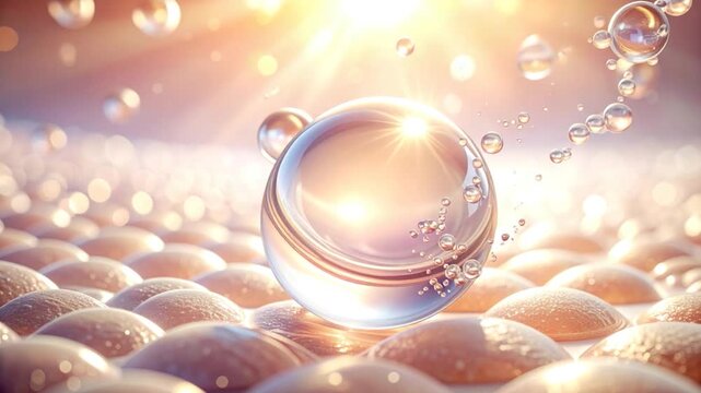 Glowing spheres on skin-like surface with light. Bubbles and texture