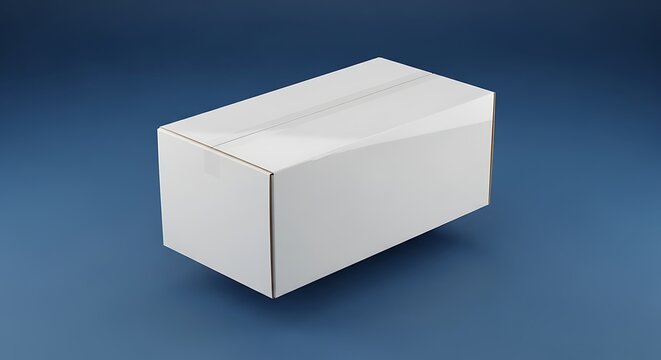 Plain White Cardboard Box Resting on a Solid Blue Background.