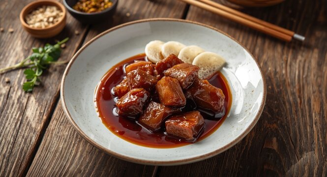 Delicious sweet soy sauce slow cooked beef tendon and konjac