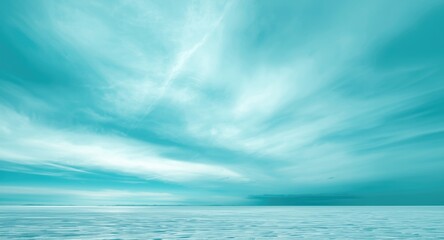 Obraz premium Cyan horizon under a bright winter sky with soft teal cloud gradients and white backdrop