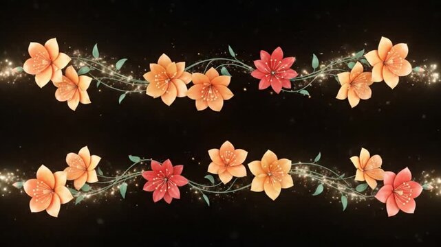 A video showcasing a beautiful floral design with vibrant flowers and glowing vines on a dark background