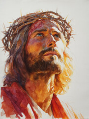 Impressionistic watercolor of Jesus Christ, highlighting "human" expression, Generative AI