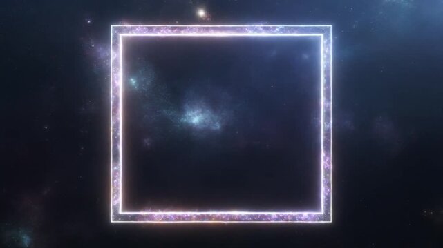 Glowing square frame surrounding galaxy in deep space