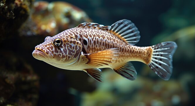 Sea creature Wolf Fish moving fluidly showcasing its characteristic features