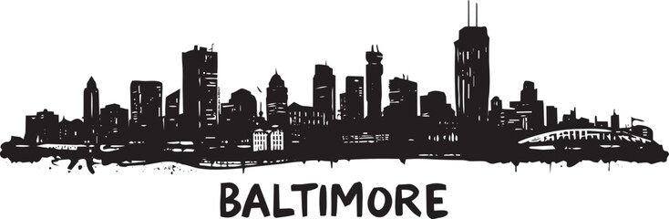Obraz premium Baltimore maryland city skyline silhouette in artistic paint brush stroke style for branding
