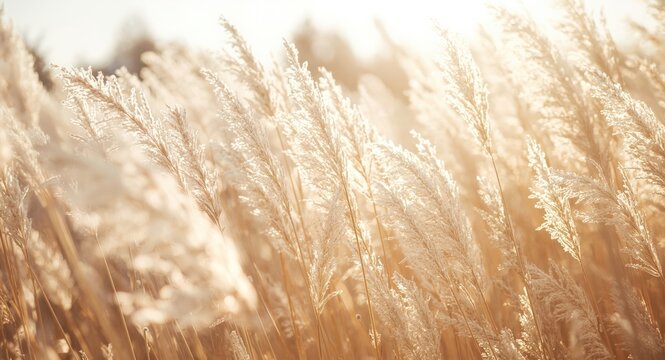 Morning sunshine wallpaper with boho style pastel pampas and wheat