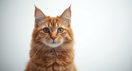 Fototapeta premium Single feline in front of a clear white photographic backdrop