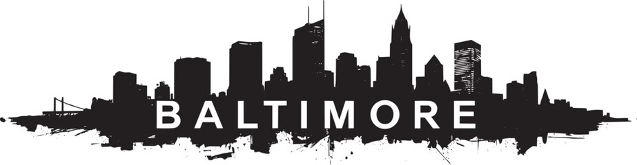Baltimore skyline silhouette with grunge texture and city name title vector illustration © Bakalia