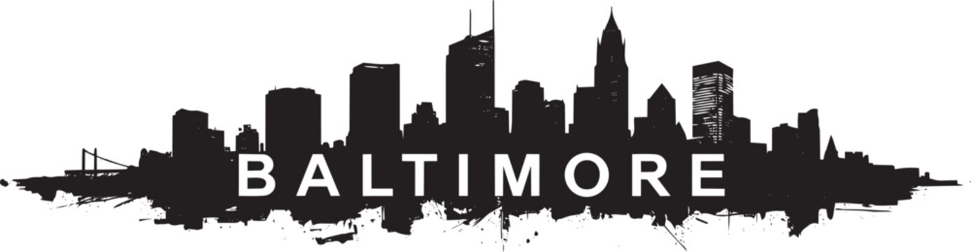 Baltimore skyline silhouette with grunge texture and city name title vector illustration