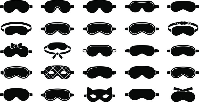 Sleep Mask Silhouette Vector Icon Set &ndash; Black Eye Mask Clipart Collection