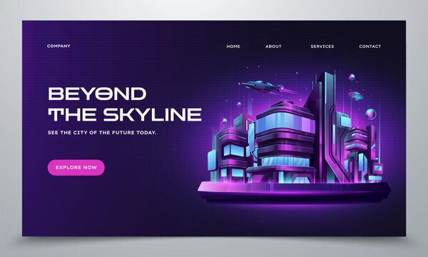 Futuristic neon city free derivative composition gradient illustration