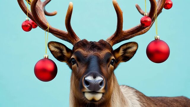 Deer with Christmas ornaments on antlers