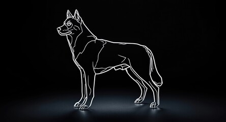 Fototapeta premium Outlined Siberian husky figure on an even black background