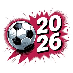 Energetic sports logo featuring a classic football and 2026 numerals against a vibrant pink-magenta graphic explosion