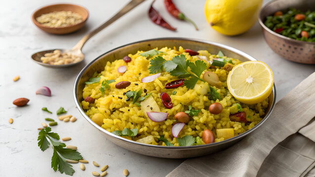 Authentic Maharashtrian Kanda Poha &ndash; Traditional Indian Breakfast with Onions, Peanuts and Curry Leaves