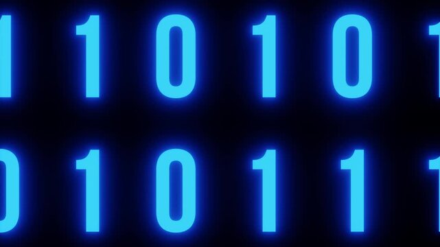 5s Green and Blue binary digits fill the screen within a video player UI, featuring play, timeline, and volume controls
