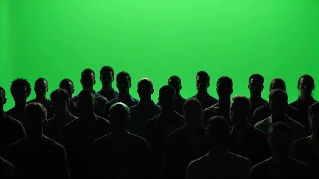 Group of silhouetted people against green screen