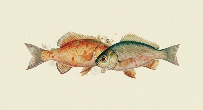 Retro fish drawing featuring common bream and vimba bream isolated on white backdrop