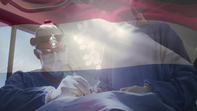 Waving flag fading and guiding surgeon making surgical incision using scalpel via animated overlay