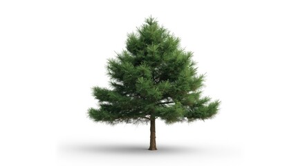 Solitary evergreen pine tree positioned on a smooth white background