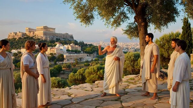 Ancient Greek philosopher teaching students