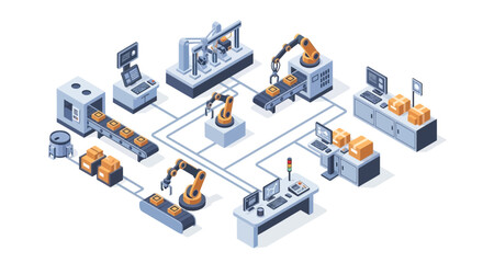 Fototapeta premium Industrial Automation Factory with Robots and Machinery.