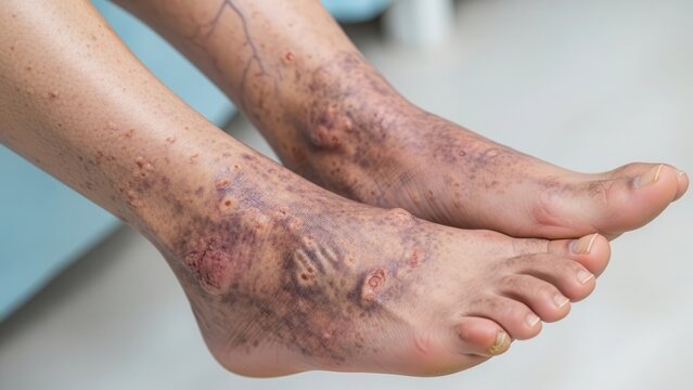 Close-up of feet with visible skin irritation and redness
