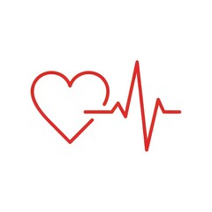 Red Outline Heart with Electrocardiogram Pulse Line.