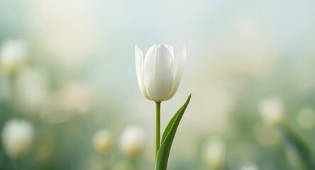 Soft spring backdrop decorated with a white tulip and design copy space