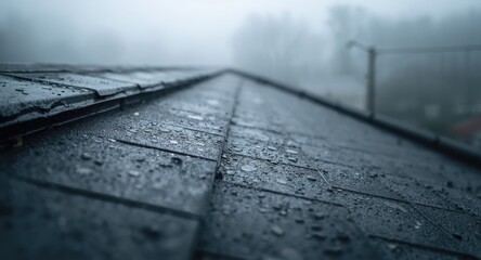 Roof surface wet from mist in cool atmospheric conditions