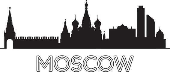 Moscow Russia skyline silhouette with famous architectural landmarks in black color on transparent background