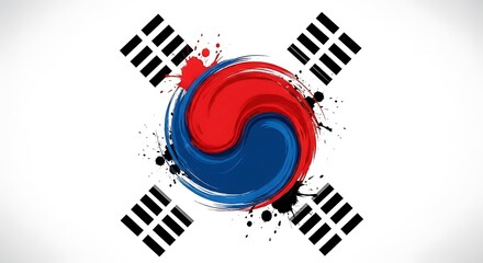 Fototapeta premium South Korea flag with artistic brush stroke and paint splash effect