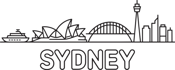 Obraz premium Sydney Australia skyline with famous landmarks in line art style on transparent background