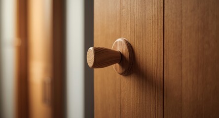 Obraz premium Detailed capture of a wooden door handle used in residential door opening