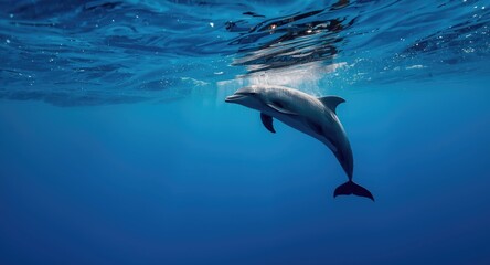 Obraz premium Energetic dolphin gliding with distinct blowhole and copy space for text