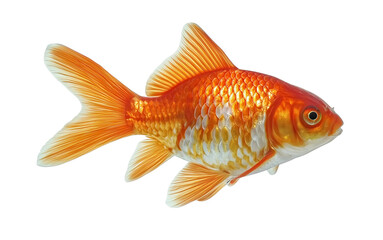  a golden fish swimming in the water, isolated on a white background with photorealistic studio lighting.
