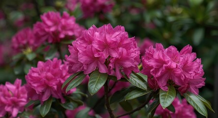 Lush pink rhododendron flowers radiating beauty in a natural garden setting