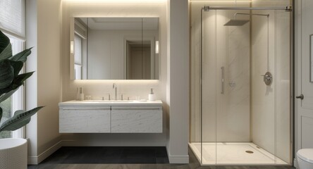 Luxury model home bathroom with elegant basin and minimalist shower enclosure elements