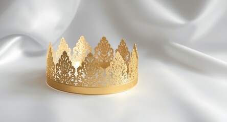 Paper crown in rich gold foil style positioned on a smooth white backdrop